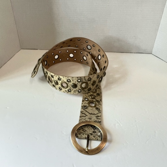 Streets Ahead leather belt python pattern sz L brass buckle & studs EC vintage - Picture 1 of 12